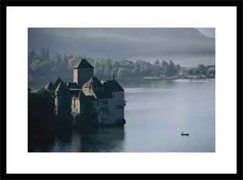 Elevated view of Chateau de Chillon on Lake